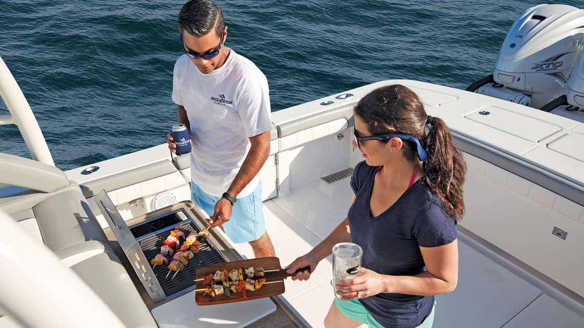 41 regulator boats center console couple grill cockpit
